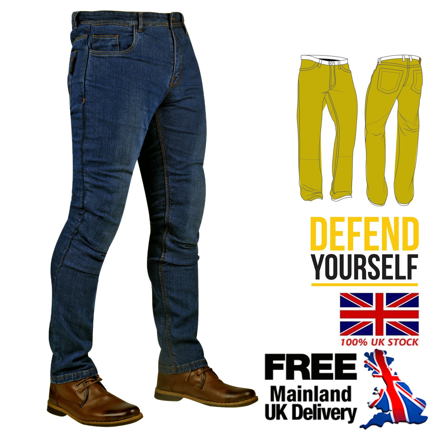 Ballistic Blue Protective Motorcycle Jeans | Fully Lined with Kevlar | CE Armour Protection