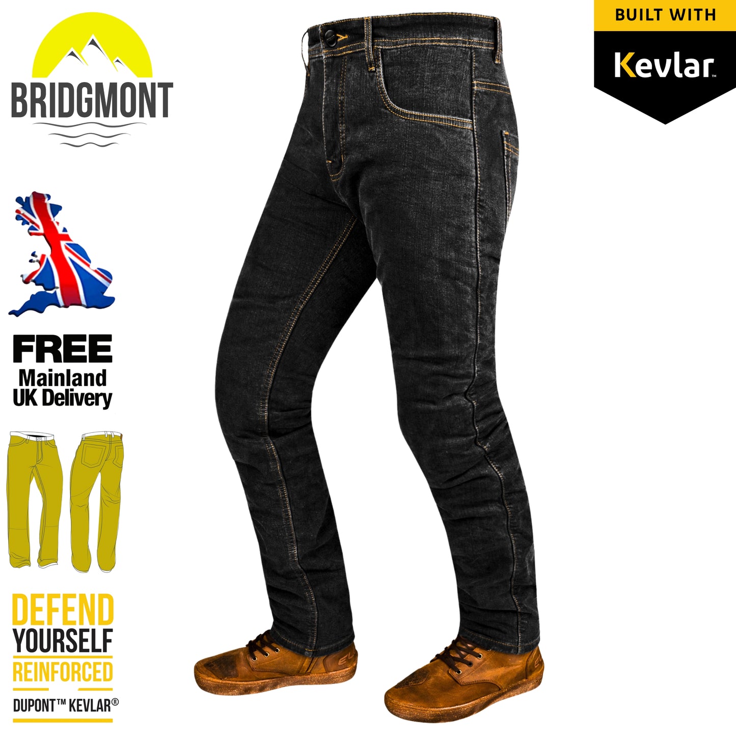 Onyx Black Protective Motorcycle Jeans | Fully Lined with Kevlar| CE Armour Protection